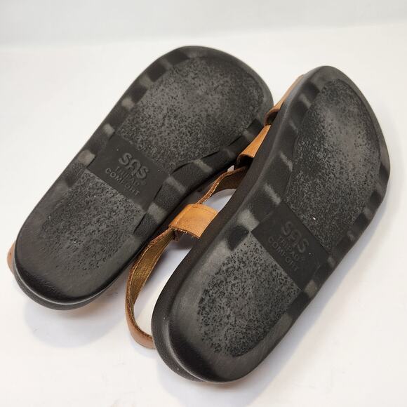 SAS Womens Huggy Cross Strap Sandals Size 9.5 N Brown Leather Comfort Shoes - Picture 9 of 9